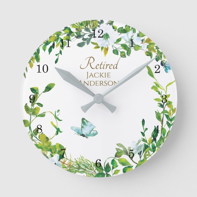 Elegant RETIREMENT Gift - Personalised Clock Leafy (Front)