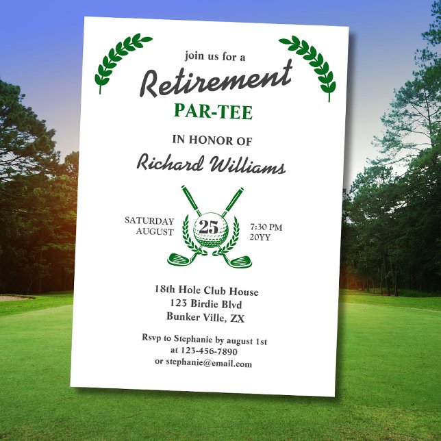 Elegant Retirement Golf Club Wreath Themed Party Invitation (Creator Uploaded)