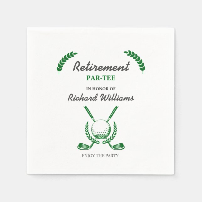 Elegant Retirement Golf Club Wreath Themed Party Napkin (Front)