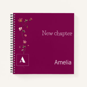 Elegant retirement monogram floral name red notebook