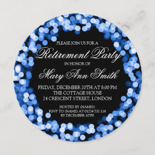 Elegant Retirement Party Blue Sparkly Lights Invitation