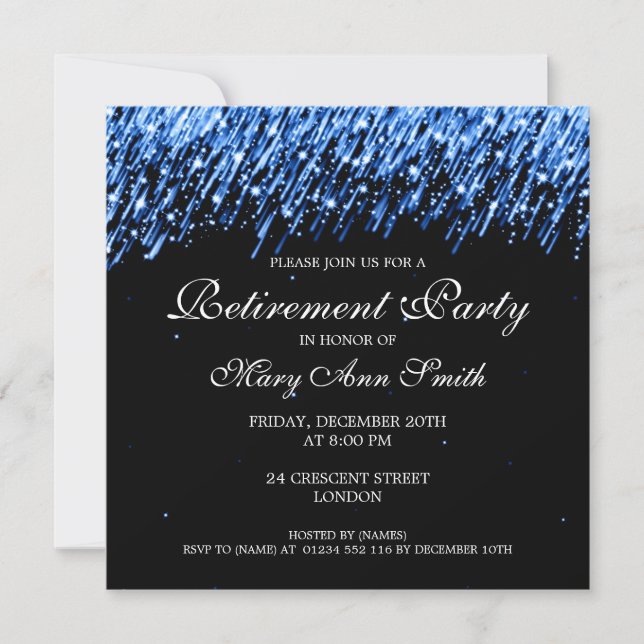Elegant Retirement Party Blue Stars Invitation (Front)