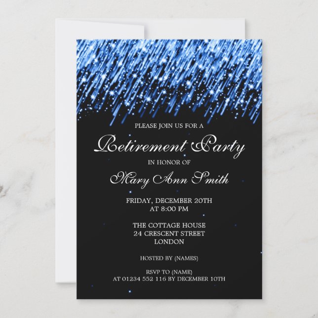 Elegant Retirement Party Blue Stars Invitation (Front)