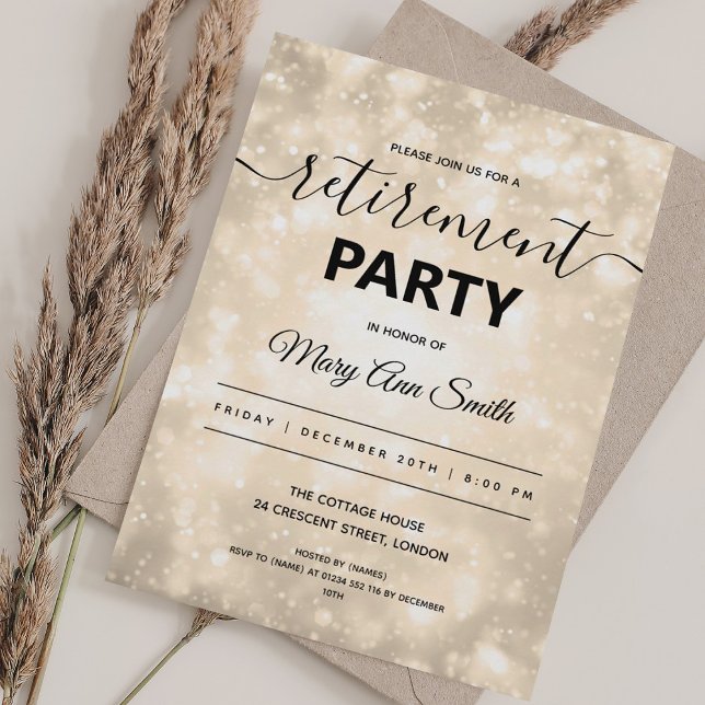 Elegant Retirement Party Gold Champagne Sparkles Invitation (Elegant Retirement Party Gold Champagne Sparkles Invitation)