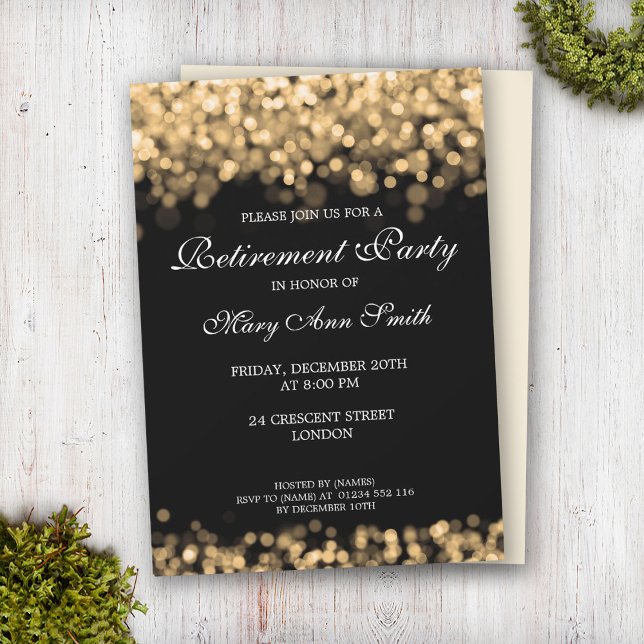 Elegant Retirement Party Gold Lights Invitation (Creator Uploaded)