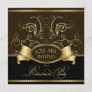 Elegant Retirement Party Invitation Brown Gold Bl