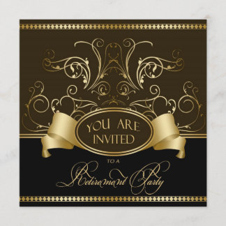 Elegant Retirement Party Invitation Brown Gold Bl
