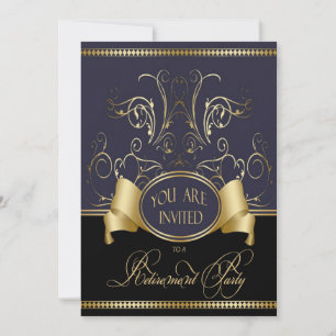 Elegant Retirement Party Invitation In Blue Black 