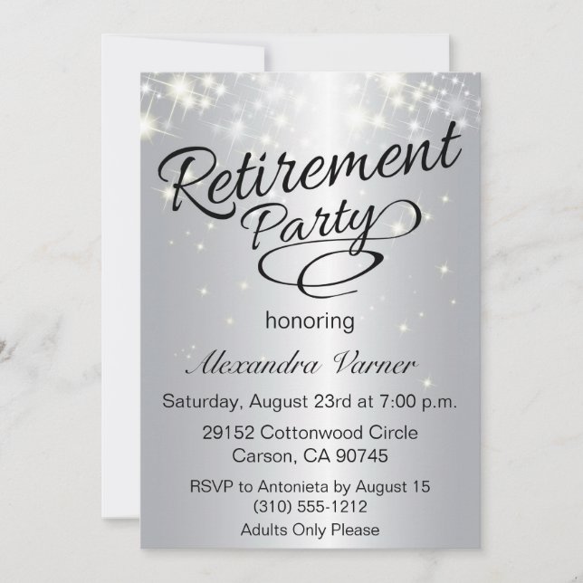 Elegant Retirement Party Invitation - Silver (Front)