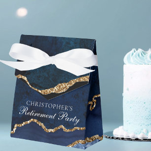 Elegant Retirement Party Navy Blue Gold Custom Favour Box