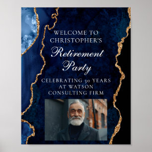 Elegant Retirement Party Photo Navy Blue Gold Poster