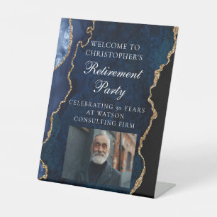Elegant Retirement Party Photo Navy Blue Welcome Pedestal Sign