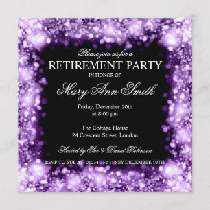 Elegant Retirement Party Purple Sparkling Lights Invitation