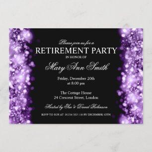 Elegant Retirement Party Purple Sparkling Lights Invitation