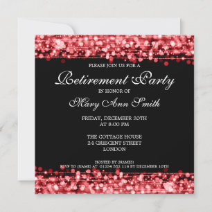 Elegant Retirement Party Red Sparkles Invitation