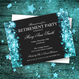 Elegant Retirement Party Sparkling Lights Turquois Invitation