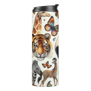 Elegant Retro Animal Watercolor Pattern Thermal Tumbler