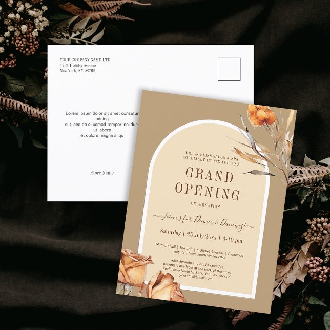 Elegant Retro Arch Flower Business Grand Opening Postcard (Elegant Retro Arch Flower Business Grand Opening Postcard)