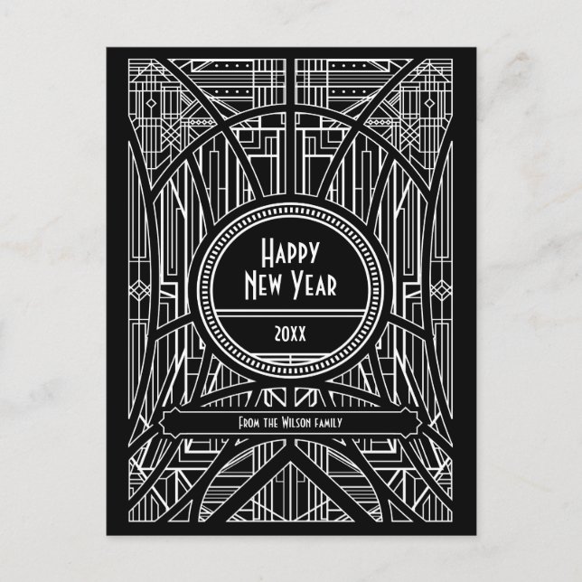 Elegant retro art deco Happy New Year Postcard (Front)