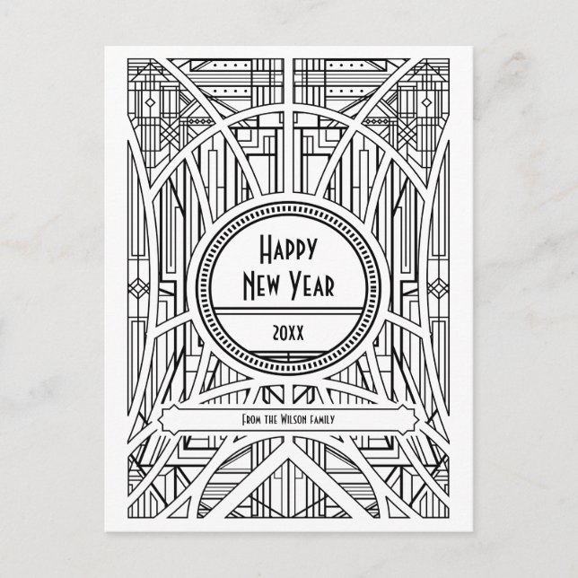 Elegant retro art deco Happy New Year Postcard (Front)