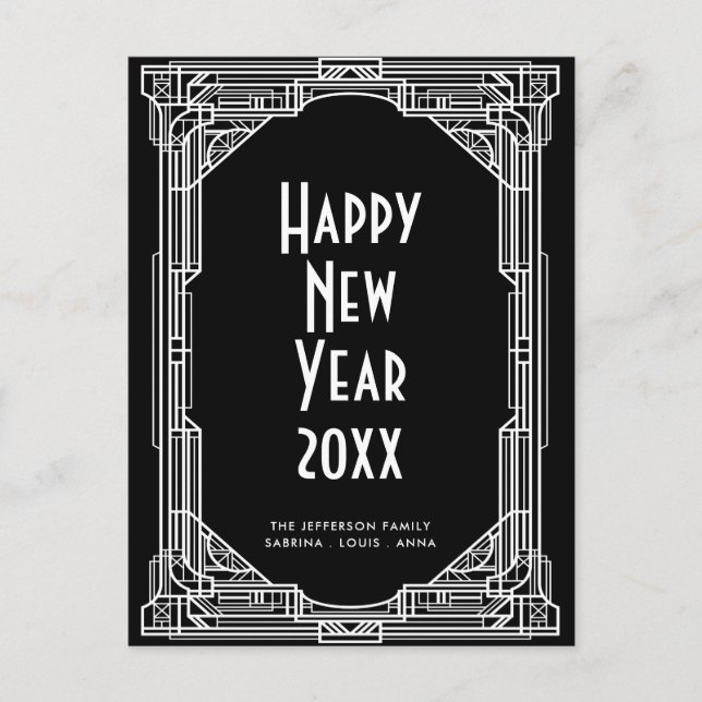 Elegant retro art deco Happy New Year Postcard (Front)