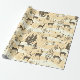 Elegant Retro Beige Cream Woodland Deer Wrapping Paper