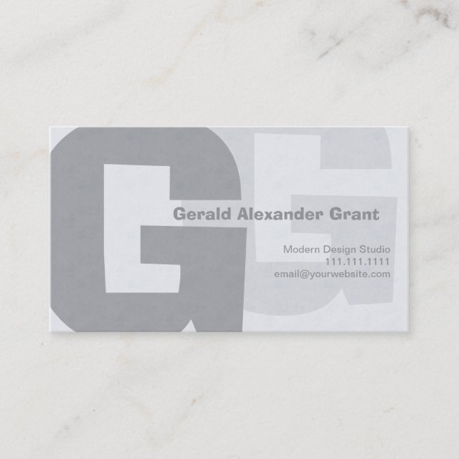Elegant Retro Big Blue Grey G Business Card (Front)