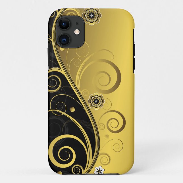 Elegant Retro Black and Gold Floral Swirl Case-Mate iPhone Case (Back)