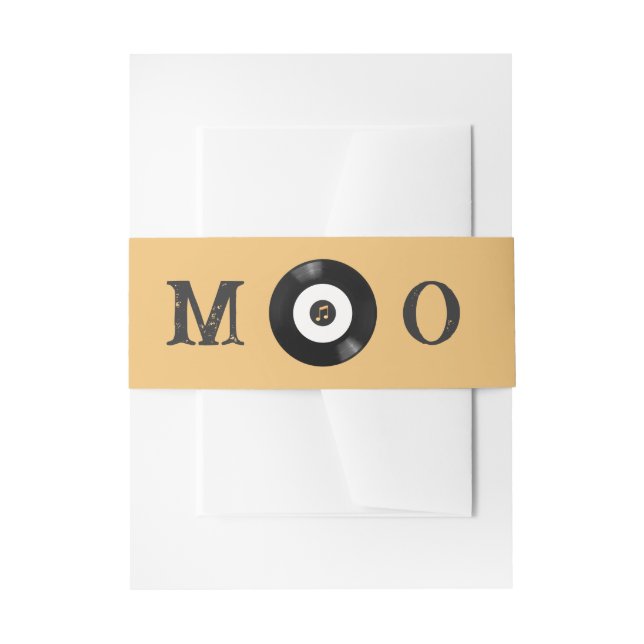 Elegant Retro Black and White Vinyl Record Wedding Invitation Belly Band (Front Example)