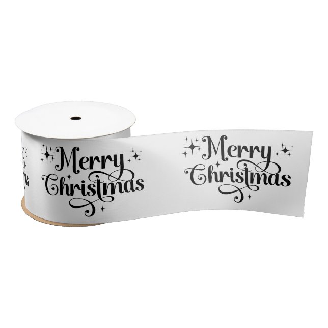 Elegant Retro Black White Merry Christmas Wrapping Satin Ribbon (Spool)