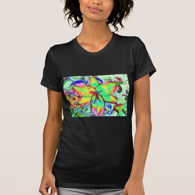 Elegant retro boho abstract green pink floral T-Shirt (Front)
