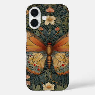Elegant retro boho butterfly botanical greenery iPhone 16 case