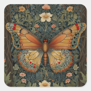 Elegant retro boho butterfly botanical greenery square sticker