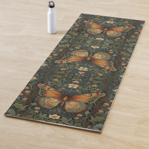 Elegant retro boho butterfly botanical greenery yoga mat