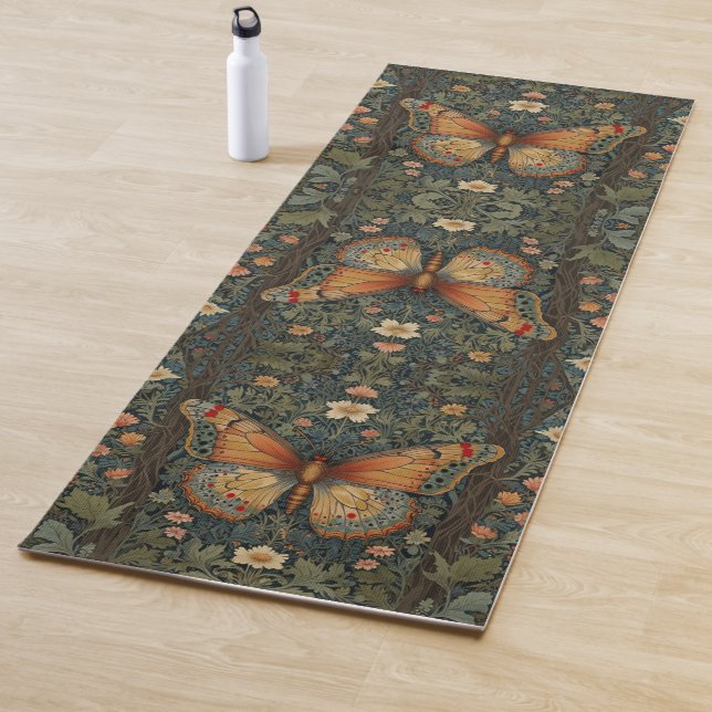 Elegant retro boho butterfly botanical greenery yoga mat (In Situ)