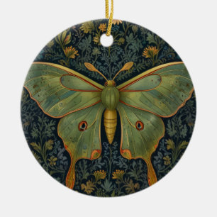 Elegant retro boho Luna moth botanical  Ceramic Tree Decoration
