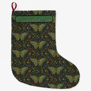 Elegant retro boho Luna moth botanical Large Christmas Stocking