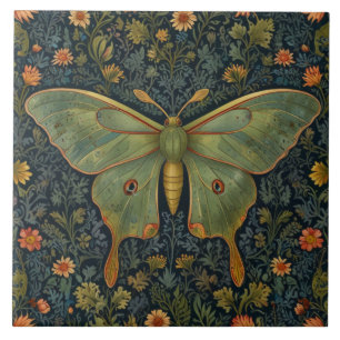 Elegant retro boho Luna moth botanical  Tile