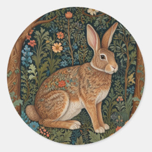 Elegant retro boho rabbit woodland floral classic round sticker