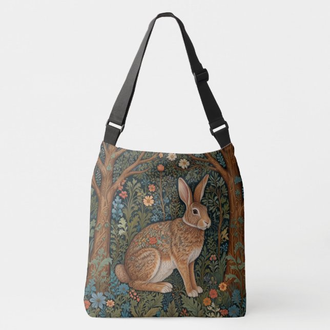 Elegant retro boho rabbit woodland floral crossbody bag (Front)