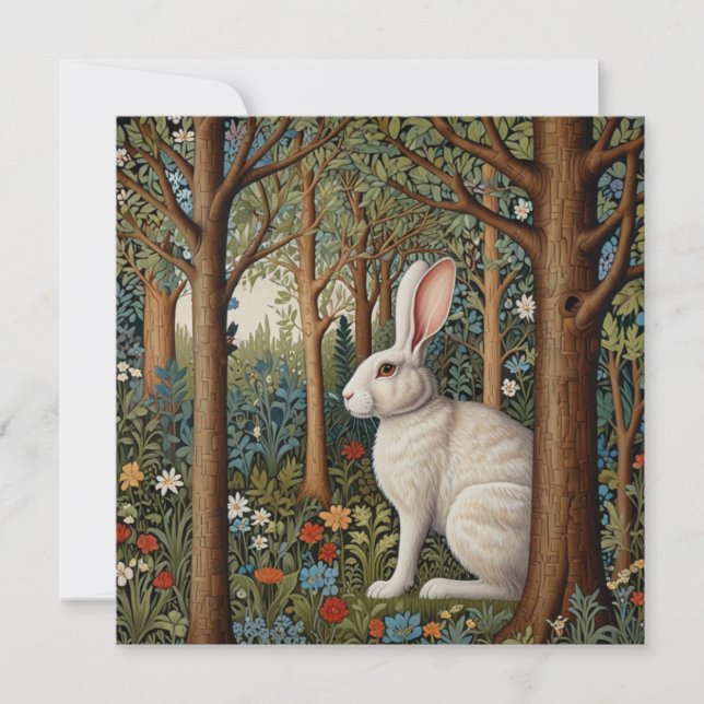 Elegant retro boho rabbit woodland floral Easter Holiday Card (Front)