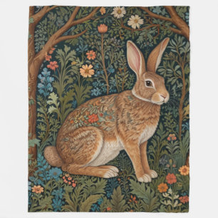 Elegant retro boho rabbit woodland floral fleece blanket