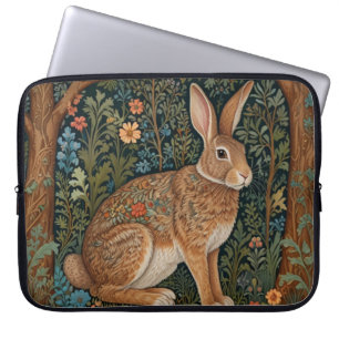 Elegant retro boho rabbit woodland floral laptop sleeve