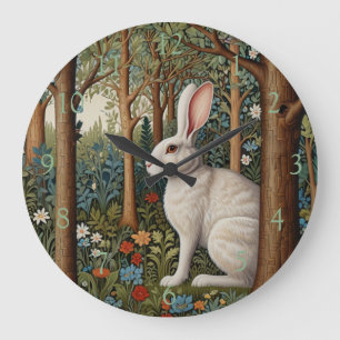 Elegant retro boho rabbit woodland floral large clock