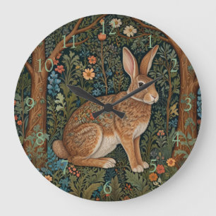 Elegant retro boho rabbit woodland floral large clock