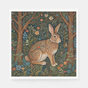 Elegant retro boho rabbit woodland floral napkin