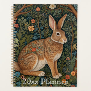 Elegant retro boho rabbit woodland floral planner