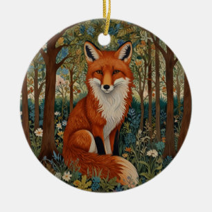 Elegant retro boho red fox woodland animal ceramic tree decoration