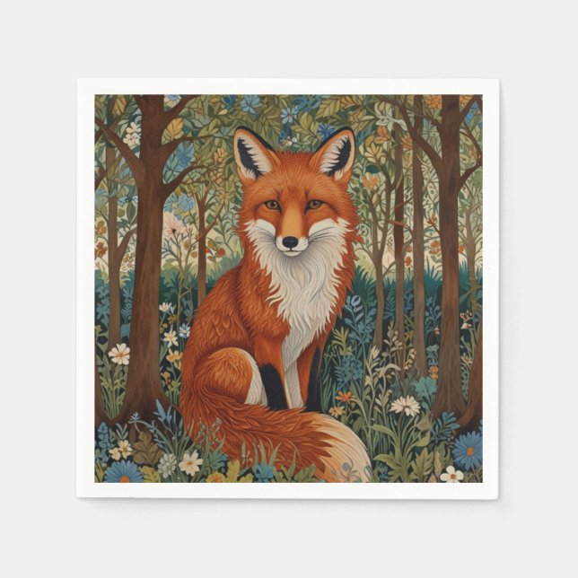 Elegant retro boho red fox woodland animal napkin (Front)