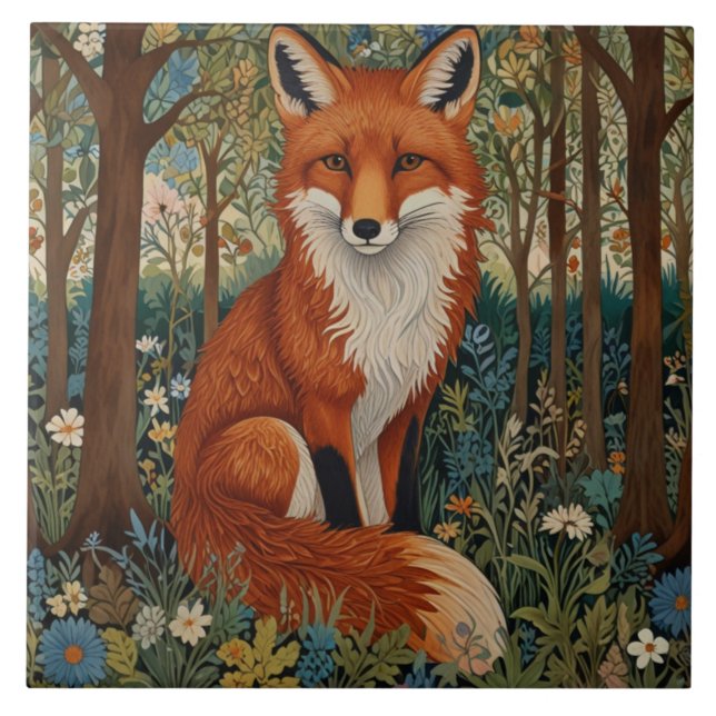 Elegant retro boho red fox woodland animal tile (Front)